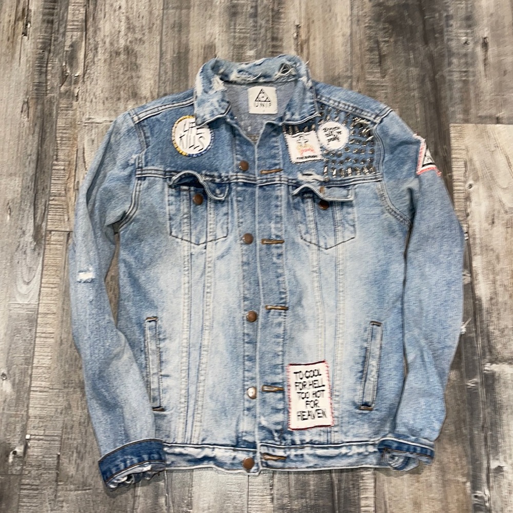 Men’s Unif custom denim jacket in size Small